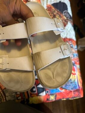 White Double Buckle Slide Sandals